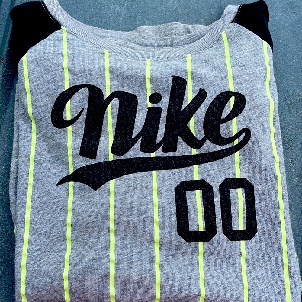 Grey and green striped shirt size medium.